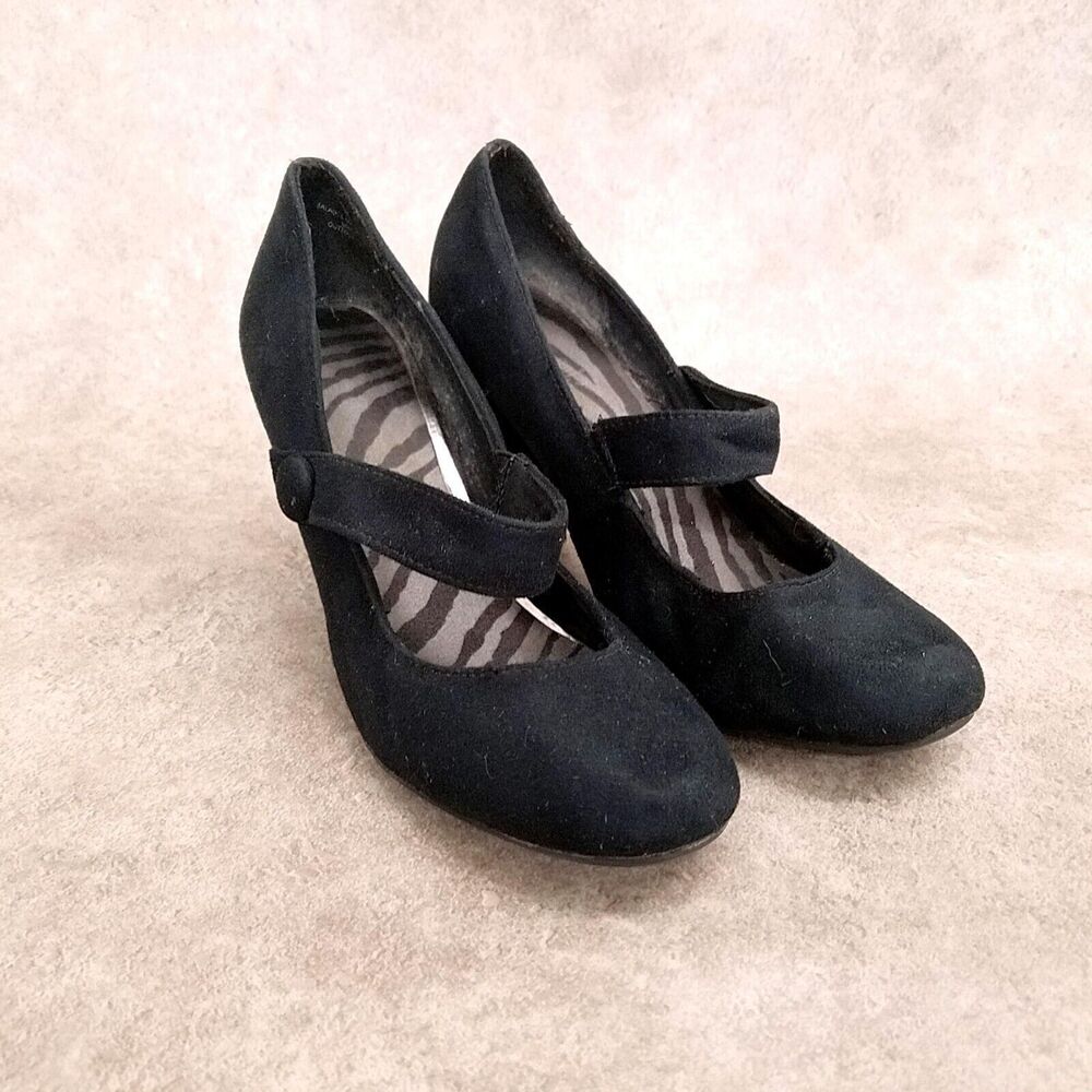 Y Not? Womens Size 6.5 Black Fabric Slip On Mary Jane 3" Heel Pumps